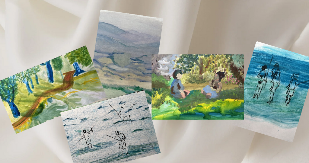 Pack of 5 Postcards -  different hand-painted cards
